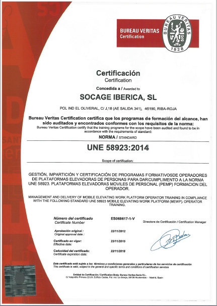 plataformas aereas socage certificado bureau