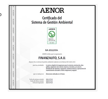 noticias-maquinaria-Finanzauto -aenor-ISO 14001