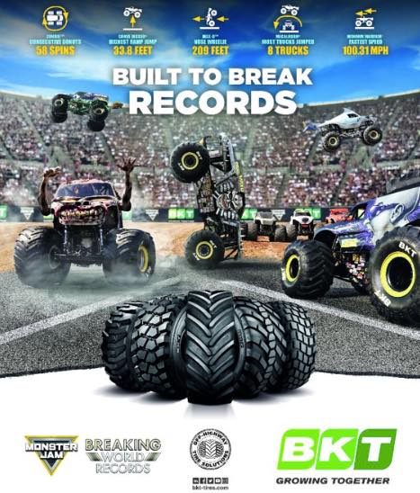 Antagonista Sobrevivir A bordo BKT Monster Jam Tire: un neumático de récord guinness