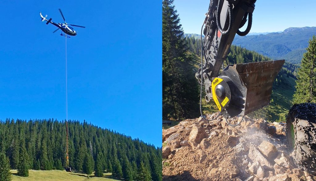 noticias maquinaria MB Crusher conquista las cumbres con helicóptero
