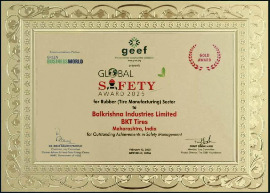 noticias maquinaria BKT obtiene el Oro del GEEF Global Safety Award 2025