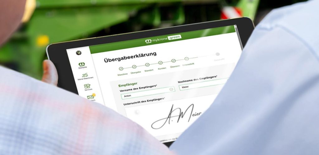 noticIas maqUinaria KRONE digitaliza el proceso de entrega de maquinaria con mykrone.green