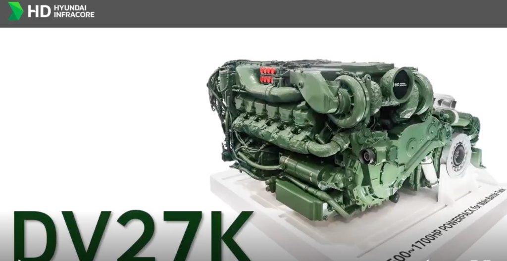 noticias maquinaria HD Hyundai Infracore suministrará el motor DV27K para el tanque K2