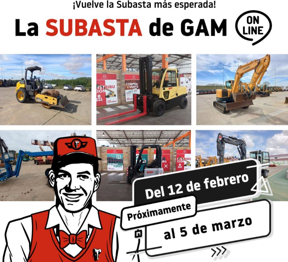 12 de febrero subasta de maquinaria de ocasión de GAM noticias maquinaria